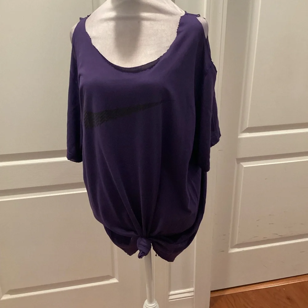 Customized Purple Cold-Shoulder Scoop Neck Raw Trim Tee